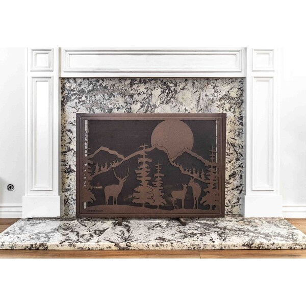 The Outdoor Plus 40 X 30 Deer Country Fireplace Screen - Powder Coated Steel OPT-FPS4030TL - main